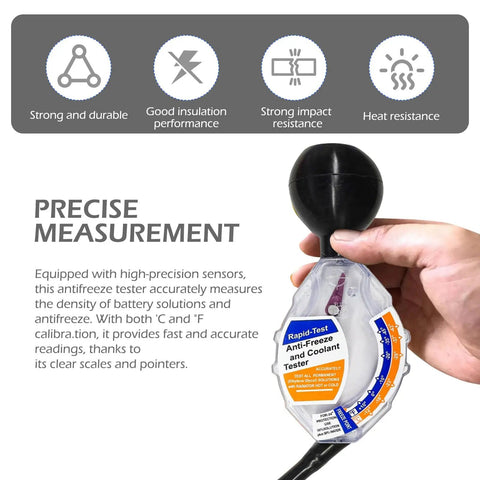 Universal Dial Antifreeze Tester For Car Coolant Hydrometer With Dead On Freezing Point Gauge Stick, handheld gauge measuring fluid density.