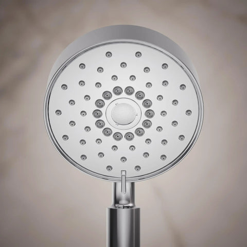 Front view of Purist Three-Spray Handheld Showerhead With Nonpositive Shutoff Full Coverage Massage And Silk Spray For Everyday Use No-Fuss Maintenance High-Pressure Mode 2.5 GPM Polished Chrome Easy Cleaning