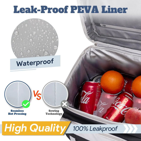 Interior of the Rolling Cooler With Wheels And Handle 50L Insulated Cooler Bag Holds 80 Cans Portable 2 In 1 Collapsible Trolley Cart with fruit and cans.