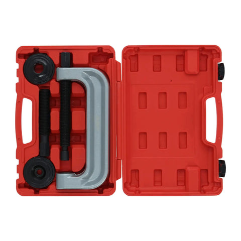 Heavy Duty Ball Joint Press Kit and Wheel Bearing Tool Set for Auto Suspension in red carry case, open view