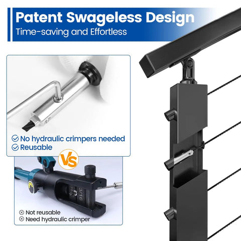 One Eighth Inch Black Swageless Invisible Cable Railing Kit With Hardware No Crimper Needed And Reusable Swageless Fittings