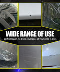 Various images of paint scratches and repair on cars using Pearl White Multi Coat Touch Up Paint Kit For Tesla Model Y 3 S X.