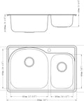 Diagram of Built Tough 18 Gauge Stainless Steel Kitchen Sink With Double Basin, 70/30 Offset, 33 By 22 By 8 Inches, Top Mount Or Drop In