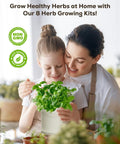 Woman and child holding an Indoor Herb Garden Kit With Eight Heirloom Seeds For Windowsill, All In One Starter Set.