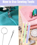 13 Piece Quick Turn Fabric Set For Sewing And Crafting, Multi Functional Fabric Tube Turner Tool Kit on display with fabrics and tools