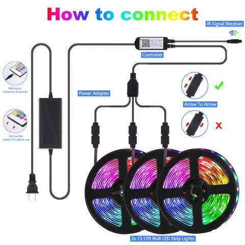 Led Strip Lights for Bedroom 49.2 Feet Color Changing Rope Lights With Music Sync Remote Or App Control setup guide