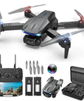 Foldable 1080P Camera Drone For Kids And Adults, One Key Takeoff Landing, shown with accessories and carrying case