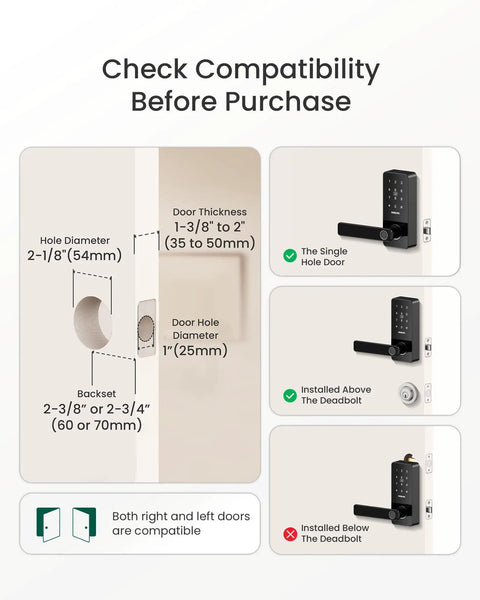 Grab And Go Fingerprint Smart Lock With Handle For Front Doors And Bedrooms Featuring Lightning Fast.3 Second Unlock Self Learning Ai Pattern Recognition And Zero Sweat Keyless Access