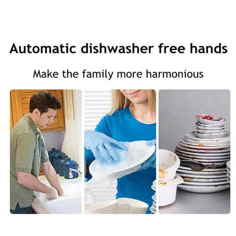 No Fuss Countertop Portable Dishwasher With Five Smart Wash Cycles And Turbo High Temp Sanitizing Featuring 360 Spin Spray To Crush Stubborn Grease And Quick Produce Washing Daily in use with dishes being washed.