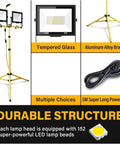 Security Lights Led Flood Light 2X100W 5000K Led Work Light with 100In,，， featuring a durable stand and long power cord.