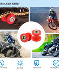 Chain Roller Tensioner Wheel Guide For Motorcycle And ATV 8mm 10mm Red Easy Install Universal Fit shown with pitbike and ATV