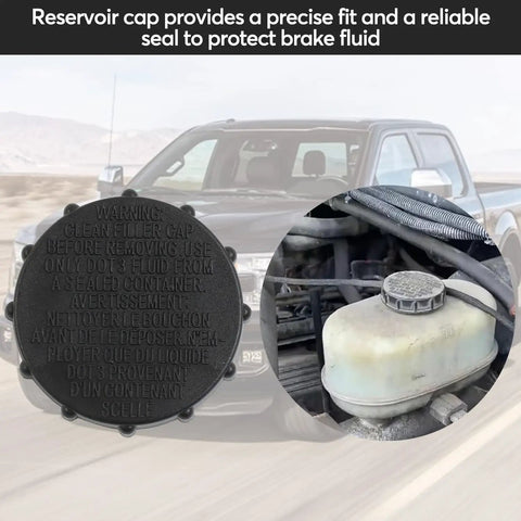 Brake Fluid Reservoir Cap Replacement For Ford F-150 2015-2019 Expedition 2018-2021 Lincoln Navigator; cap detail and car engine