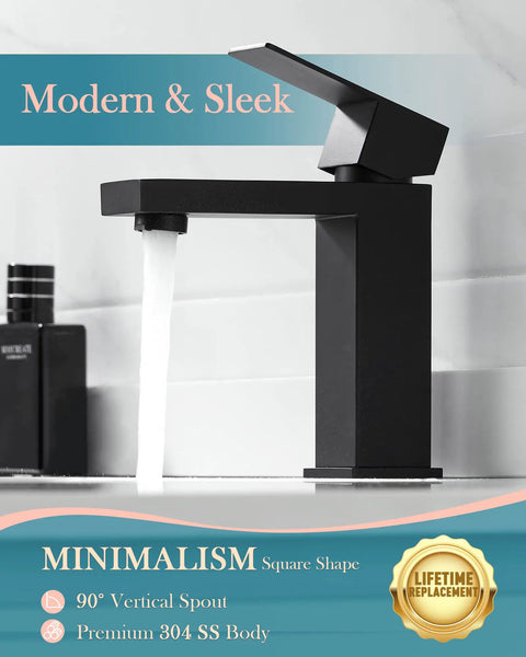 Single Hole Matte Black Bathroom Faucet With No Fuss One Handle Pop Up Drain 304 Stainless Steel Drip Free Ceramic Cartridge