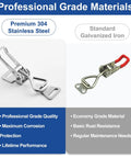 Beefy Heavy Duty Stainless Steel Toggle Clamp with Adjustable Security Hasp, highlighted against standard galvanized iron material.