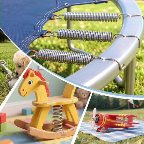 12 Pack Heavy Duty Extension Springs With Hook Ends, 0.035 Inch Wire, 0.25 Inch Outer Diameter, 1.5 Inch Long attached to trampoline