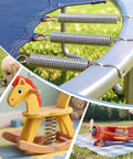 12pcs stainless steel extension springs with hook ends, 0.03x0.4x6.5 in, shown on trampoline frame and toys.