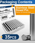 Sturdy 5mm By 40mm Stainless Steel Dowel Pins Set Of 35 Precision Ground For Quick Fit And Rock Solid Joints In Woodworking Furniture Making And Light Metal Fabrication, 35 pieces