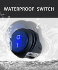 Rugged Waterproof Round Rocker Switch 12V SPST On Off With Blue LED Lighted 3 Pins 20A 25x25x35mm Pre Soldered Wires 200mm For Car Auto Boat Truck Electrical DIY waterproof blue round switch