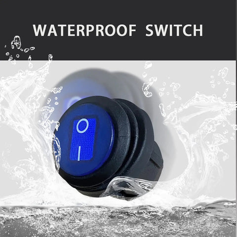 Rugged Waterproof Round Rocker Switch 12V SPST On Off With Blue LED Lighted 3 Pins 20A 25x25x35mm Pre Soldered Wires 200mm For Car Auto Boat Truck Electrical DIY waterproof blue round switch