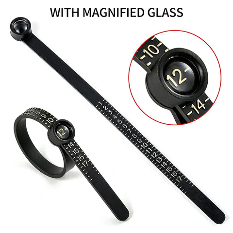 Must Have Ring Sizer Measuring Tool Kit With 27 Piece Stainless Steel Ring Size Set US Sizes 0 To 13 Plus Half Sizes with magnifier