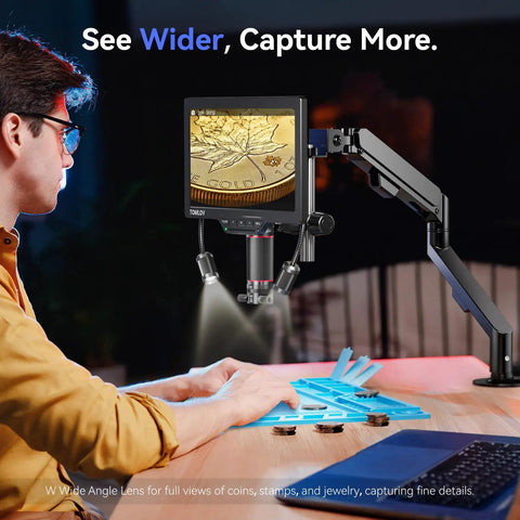 3D Digital Microscope For Soldering With Magnetic Dual Lens, 360 Degree Side Viewing, 7 Inch IPS Screen, 3K Resolution, HDMI And USB Output, Gooseneck Light, Repair Mat, 16GB Built In Memory, Pro Grade Tool For PCB Repair And Jewelry Inspection, with wide-angle lens