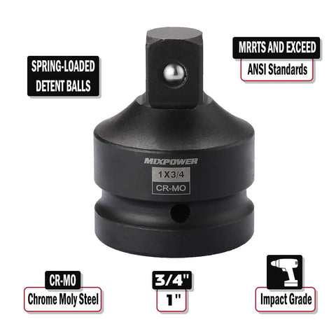 Heavy Duty Impact Socket Adapter And Reducer Set Four Piece In Mo Steel With Rust Resistant Finish, CR-MO, Spring Detent Ball