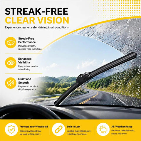Quick Swap Windshield Wiper Blades J Hook And U Hook Snug Drop In 26 And 16 Inch Set on a rainy windshield, enhancing visibility.