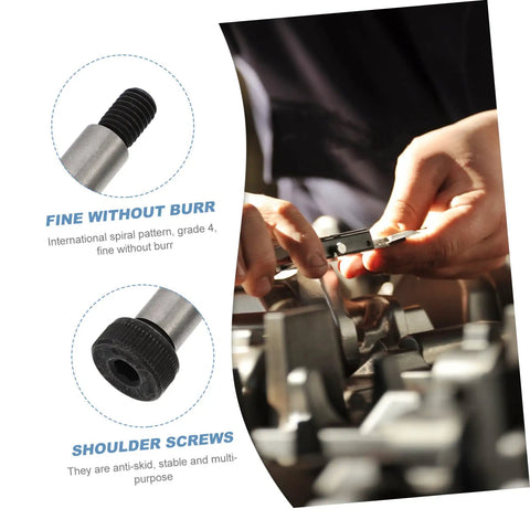 Detailed view of rustproof carbon steel shoulder screws in industrial machinery setup, showcasing fine without burr feature.