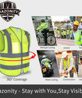 High Visibility Safety Vest With Reflective Strips And Zipper, 10 Packs For Men And Women, lightweight work vest in use for cycling and construction