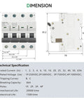 DC Miniature Circuit Breaker 2 Pole 500V 40 Amp Disconnect Switch Isolator for Solar PV Systems dimensions and specifications