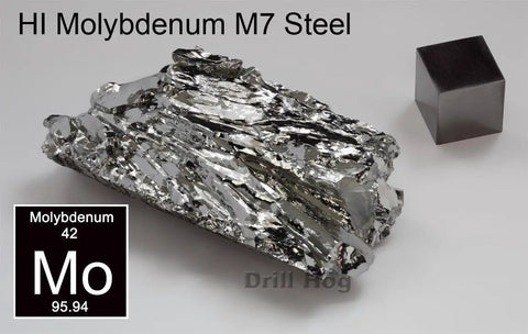 High-grade HI-Molybdenum M7 steel sample with atomic details, used in Six Piece Spiral Easy Out Screw Extractor Set.
