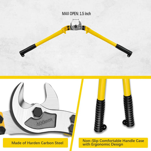Heavy Duty 18 Inch Cable Cutter With Long Handle Hardened Carbon Steel Head Perfect For Aluminum Cable Copper Wire And Communication Cables Up To 1.5 Inches