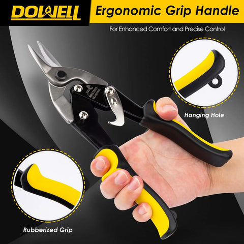 Heavy Duty 10 Inch Tin Snips For Metal Cutting With Chrome Vanadium Blades Left Handed Aviation Snips in a person's hand