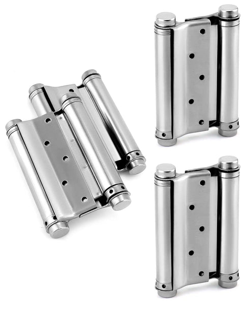 Built Tough Heavy Duty Cafe Saloon Door Swing Hinges 5 Inch Stainless Steel Self Closing Double Action 4 Pack With Pins And Screws Fits 1.57 To 1.77 Inch Thick Doors