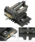 Beefy 5 Inch X Y Compound Drill Press Vise With Cross Slide Clamp, Heavy Duty Double Way Vise, and swivel crank detail shots
