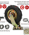 Straight Up Heavy Duty Five Pack Industrial Replacement Casters With Three Swivel And Two Fixed Soft Rubber Wheels Roll Smooth For Carts Workbenches Zero Hassle Shock Absorbing Screw Hardware with thick rubber tire and metal bracket.