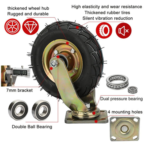 Straight Up Heavy Duty Five Pack Industrial Replacement Casters With Three Swivel And Two Fixed Soft Rubber Wheels Roll Smooth For Carts Workbenches Zero Hassle Shock Absorbing Screw Hardware with thick rubber tire and metal bracket.