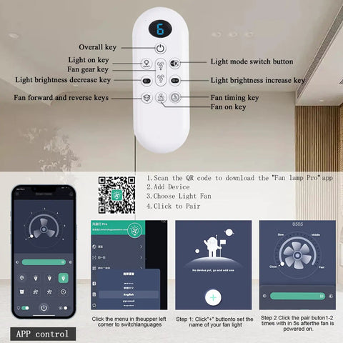 Dope 42 Inch Low Profile Ceiling Fan With Lights Remote App Control Reversible DC Motor Dimmable 3CCT control panel and app interface