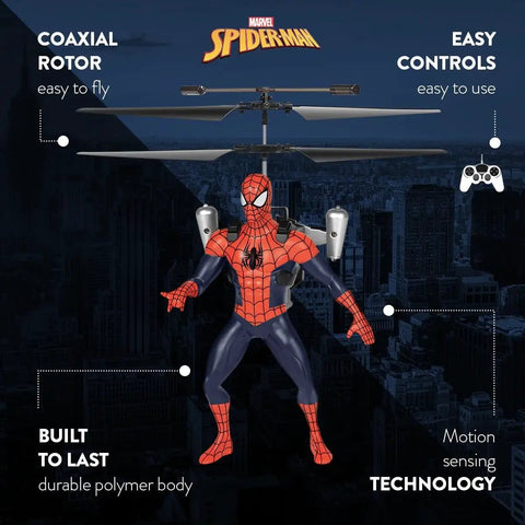Spider Man Infrared RC Helicopter Jetpack Flying Figure With LED Lights Twin Rotors Action Phrases Marvel Licensed Hero Toy