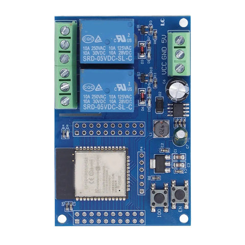 Dual Channel 5V Relay Module For ESP32 Maker Friendly, 4MB Flash Large Capacity Programmable Relay Board For Secondary Development And Learning, DC5-60V Control With I/O And UART Ports front view