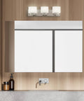 Vanity Light With Frosted Glass Shades In Satin Nickel Finish, Dimmable 3 Light Bathroom Fixture, 24 Inch Length over mirror