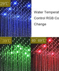 Premium Rock Solid Thermostatic Shower System With Extra Wide Ceiling Rain Head And Corrosion Resistant Brass Mixing Valve For Zero Hassle Bathroom Upgrades, RGB temperature control display.