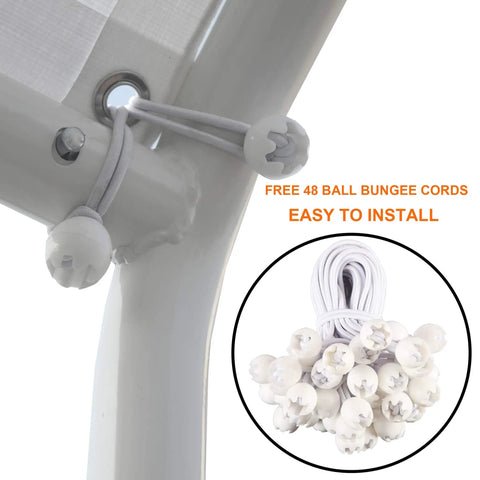 Close-up of bungee cords securing 10x20 Ft Carport Replacement Canopy Cover Heavy Duty PE Shelter Tarp For Garage Top Tent.