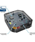 Hidden Z-Wave Plus Smart Relay For Lights And Ceiling Fans, 120-277 VAC, 10A, neutral wire required, shows circuit board detail.