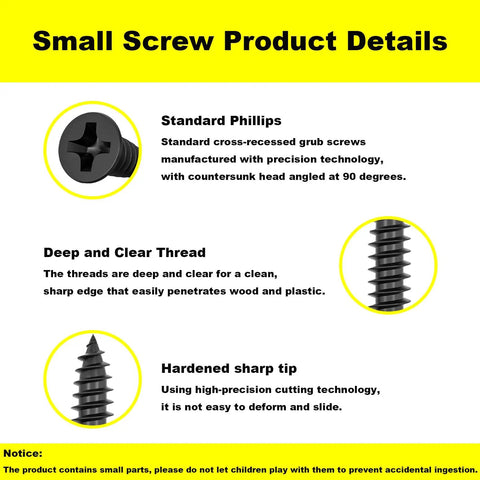 Black Oxidized Carbon Steel 4 X 3/8 Inch Flat Head Self-Tapping Wood Screws, 200 Piece Pack showing product features and specifications.