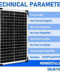 Technical parameters of 30W 12V Monocrystalline Solar Panel Kit With 10A Charge Controller And Battery Maintainer, dimensions shown.