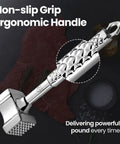 Dual-Sided Meat Tenderizer Tool With Flat Pounder And Textured Surface, Non-Slip Grip, Heavy-Duty Stainless Steel close-up
