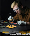 Person using Magnetic Helping Hands Clamp Dual Head Soldering Holder for Small Electronics and PCB Repair on a table