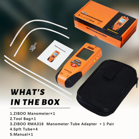 Digital Manometer For Air And Gas Pressure Testing With Dual Port Differential Gauge, 11 Units, Pro Grade Accuracy, tools set