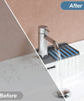 Before and after results using Silicone Sink Splash Guard Behind Faucet Drip Catcher Mat Keeps Counters Dry Countertop Saver